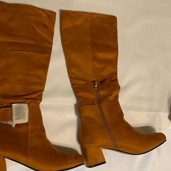 Size 9 women's faux suede knee-high boots with block chunky heel - Picture 1 of 13